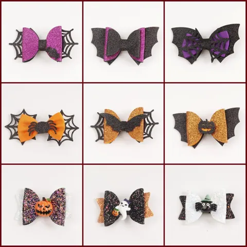 Halloween Paillettes Nœud Barrettes à Cheveux Ensemble Fantôme Citrouille Araignée Chauve-souris Paillettes Nœud Épingles à Cheveux Fête Coiffure pour Femmes Filles