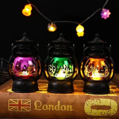 Halloween Pumpkin Ghost Witch LED Lantern Retro Plastic Oil Lamp Atmosphere Decor For Bar Party Home Decorative Light