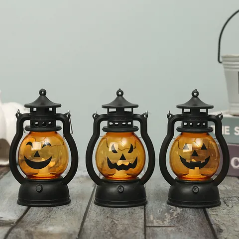 Halloween Pumpkin Lantern LED Night Light Retro Portable Oil Lamp For Bar Party Decor Haunted House Gift Jack-O-Lantern