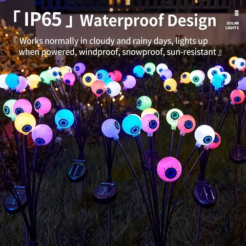 Plastic Stainless Steel Halloween Solar Eyeball Stake Lights Outdoor Waterproof Garden Decor Solar Swaying Pathway Lights