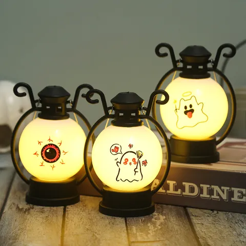 Lanterne LED Halloween Veilleuse Portable Avec Motif Fantôme Dessin Animé Oeil Lumière Chaude Pour Déco De Fête Cadeau