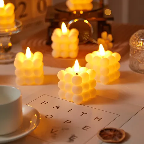LED Flameless Candle Light Battery Operated Bubble Cube Pumpkin Shape Warm Yellow Light For Wedding Birthday Home Decor