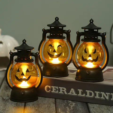Halloween Pumpkin Lantern LED Night Light Retro Portable Oil Lamp For Bar Party Decor Haunted House Gift Jack-O-Lantern