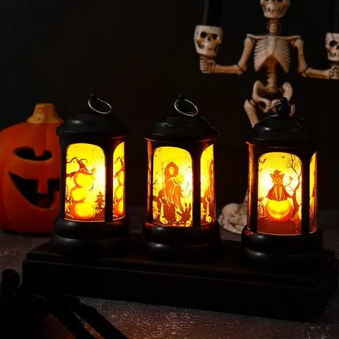 Halloween Retro LED Brievenbus Lantaarn Nachtlampje Vintage Plastic Griezelig Pompoen Schedel Lamp Voor Bar Feest
