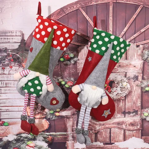 Christmas Stocking Faceless Gnome Hanging Ornament For Home Festive Party Decoration Fabric Candy Gift Bag Long Legged Dolls