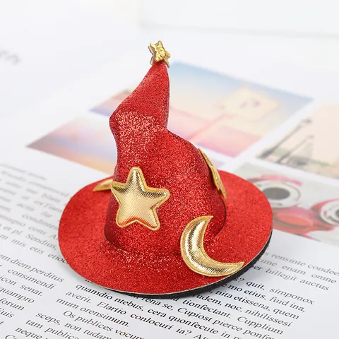 Halloween Mini Pinzas para el Pelo de Sombrero de Bruja Brillo Estrella Luna Lentejuelas Sombrero de Fiesta Accesorios DIY
