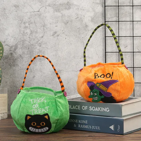 Βελούδινες Τσάντες Γλυκών Halloween Κεντημένη Κολοκύθα Μάγισσα Μαύρη Γάτα Βρικόλακας Φορητή Τσάντα Δώρου για Παιδικό Πάρτι