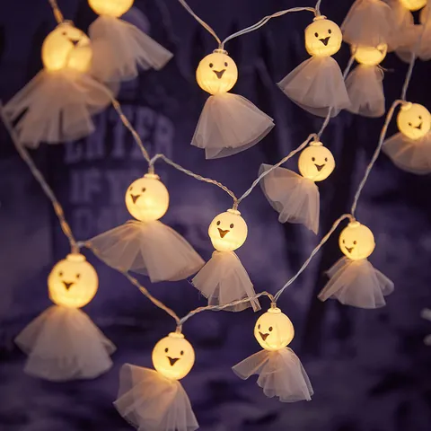 Halloween LED Ghost Skeleton String Lights Festive Spooky Party Decor Warm White Battery Operated Indoor Hanging Decoration