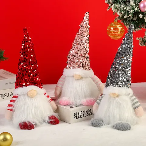 Christmas Sequins Glowing Gnome Doll Santa Faceless Rudolph Ornament Plush Figurine With LED Light Home Holiday Party Decor