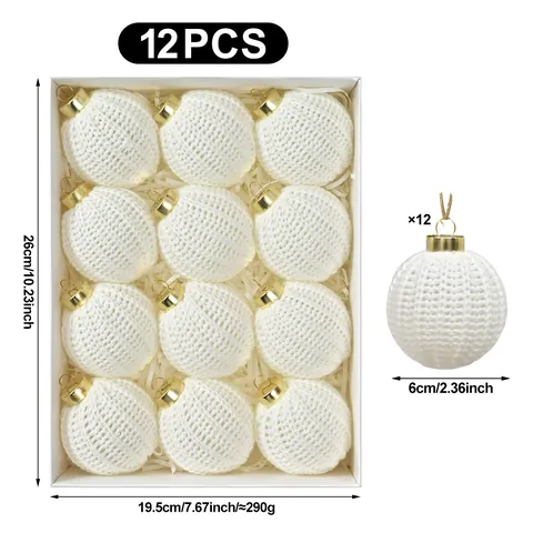 Nordic Knitted White Christmas Balls Ornaments Minimalist Knit Woolen Yarn Christmas Tree Hanging Decoration Ball For Holiday Home Party Decor