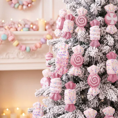 Weihnachtsbaum Hängende Ornamente Rosa Weiß Schaumstoff Süßigkeiten Dekorationen Für Einkaufszentrum Haus Party Festliches Layout