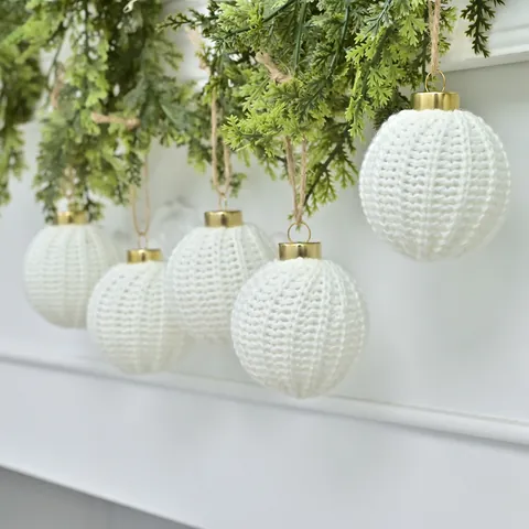 Nordic Knitted White Christmas Balls Ornaments Minimalist Knit Woolen Yarn Christmas Tree Hanging Decoration Ball For Holiday Home Party Decor