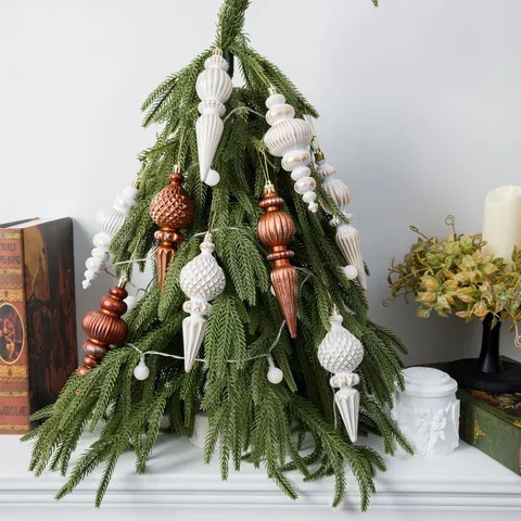 Vintage Christmas Finial Hanging Ornaments Retro White Bronze Finial Shaped Xmas Tree Decoration For Holiday Party Home Decor