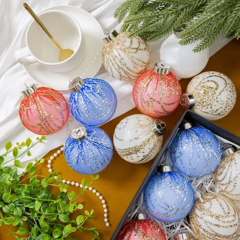 Christmas Sequin Mesh Ball Ornaments 12-Piece Gift Box Set Plastic Glitter Hanging Decorations For Christmas Tree Window Display
