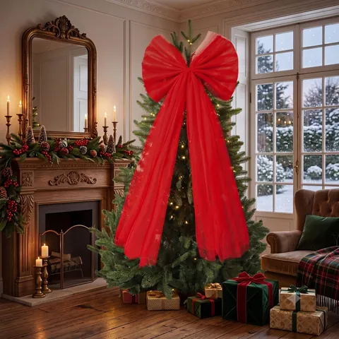 Extra Große Weihnachtsbaumspitze Schleife Organza Glitzer Tüll Schleifenknoten Mit Langen Bändern Weihnachtsbaum Dekoration Anhänger