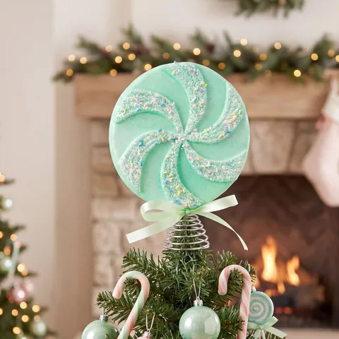 Christmas Tree Topper Lollipop Ice Cream Ornament Glittered Foam Iron Hanging Decor For Holiday Party Tree Top Decoration