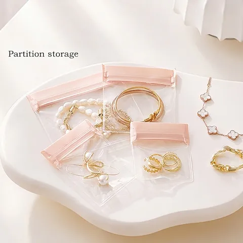 Transparent EVA Anti Oxidation Jewelry Storage Bag Pink Sealed Pouch For Earrings Rings Necklaces Travel Portable Jewelry Organizer