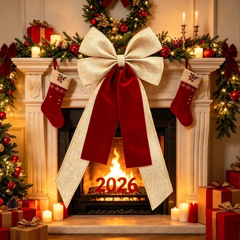 Große Leinen Und Samt Doppelschichtige Weihnachts Schleife Band Anhänger Weihnachtsbaum Kamin Wandbehang Dekor Für Feiertags Party Szene Layout