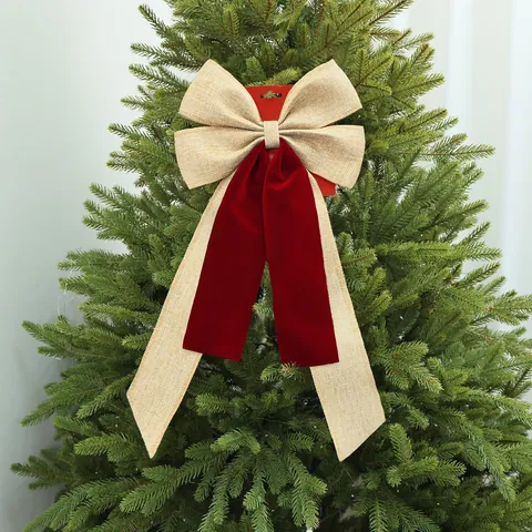 Große Leinen Und Samt Doppelschichtige Weihnachts Schleife Band Anhänger Weihnachtsbaum Kamin Wandbehang Dekor Für Feiertags Party Szene Layout