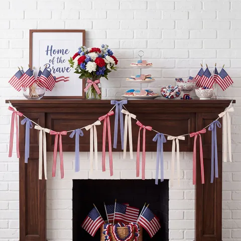 Independence Day Fabric Bow Banner Red White Blue Patriotic Bowknot Streamer Garland For July 4th Party Home Wall Decoration