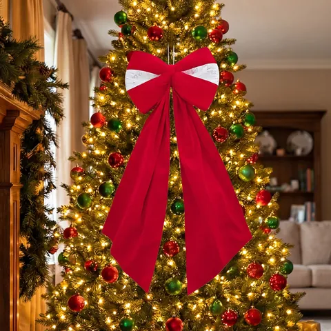 Large Velvet Christmas Bow Tree Topper Decoration Festive Ornament For Home Party Venue Scene Layout Hanging Decor