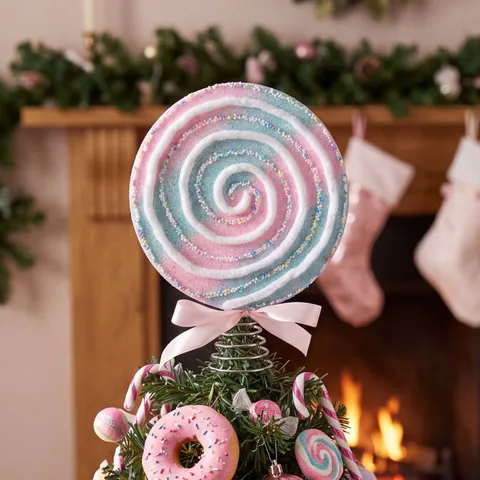 Creative Christmas Foam Candy Lollipop Tree Topper Painted Ornament Pink Yellow Macaron Sweet Hanging Decoration With Base