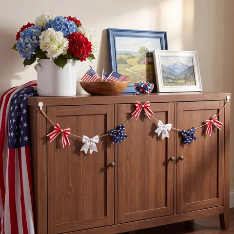 Independence Day Bow Garland Red White Blue Patriotic Star Stripe Banner July 4th Party Decoration Hanging Bunting