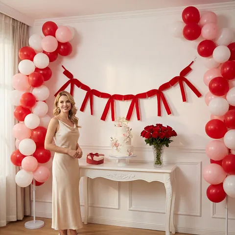 Ballet Style Bowknot Ribbon Garland Foam Sequin Glitter Bow Banner For Birthday Party Christmas Wedding Background Decoration