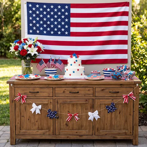 Independence Day Bow Garland Red White Blue Patriotic Star Stripe Banner July 4th Party Decoration Hanging Bunting
