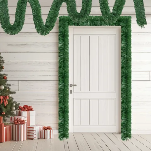 Artificial Christmas Tinsel Garland Green Frosted Pine Needle Style For Holiday Party Home Indoor Hanging Decorative Ornament