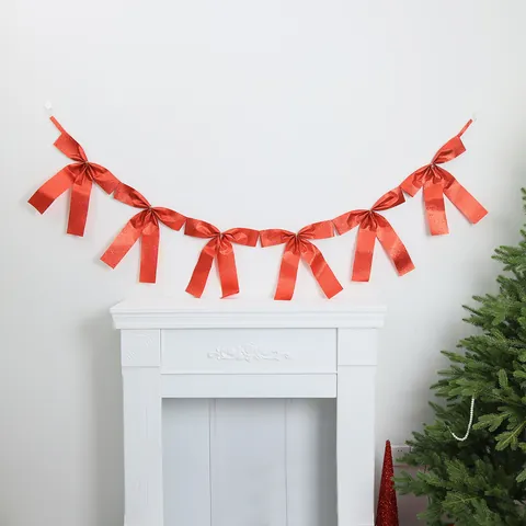 Christmas Glitter Bow Ribbon Garland Gold Silver Red Party Decoration Valentine Birthday Gathering Home Hanging Decor
