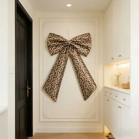 Große Leopardenmuster Dekorative Schleife Mit Streamern Satin Hängende Verzierung Für Weihnachten Geburtstag Party Wanddekoration