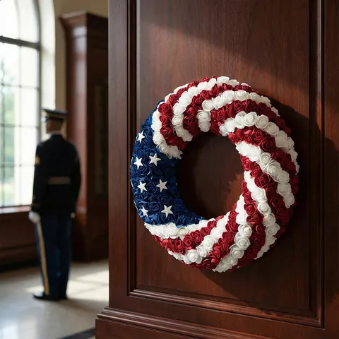 American Independence Day Wreath Handmade Plastic Foam Flower Patriotic Red White Blue Star Striped Door Home Party Decor