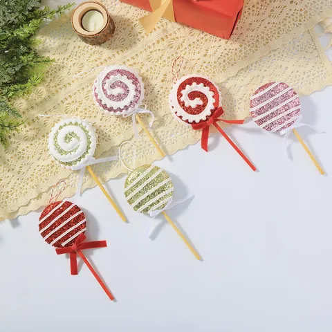 Glitzer Weihnachtsbaum Lollipop Ornamente Schaumstoff Süßigkeiten Hängende Dekoration Mit Schleife Rosa Rot Gold Party Dekor