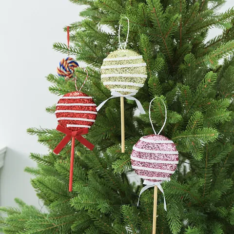 Glitzer Weihnachtsbaum Lollipop Ornamente Schaumstoff Süßigkeiten Hängende Dekoration Mit Schleife Rosa Rot Gold Party Dekor