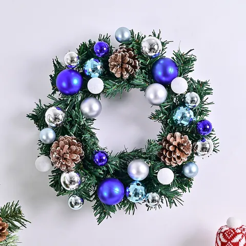 Ghirlanda di Natale Artificiale Aghi di Pino Artificiali Sfere Galvaniche Pigne Fiocco Decorazione Festiva per Porta