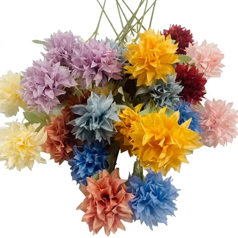 Artificial Silk Calendula Chrysanthemum Flower Stem With 3 Heads Realistic Ball Floral For Wedding Party Photography Prop Home Decor