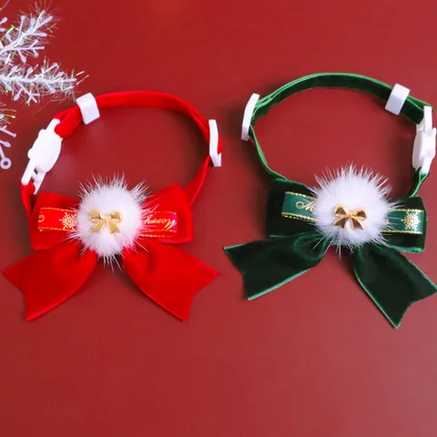 Christmas Adjustable Pet Bow Tie Collar For Dogs Cats Soft Velvet Snowflake Pattern Neck Strap Festive Decoration Gift