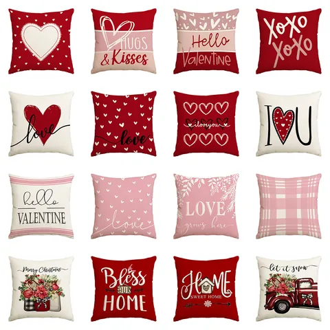 Valentine's Day Heart Pillowcase Polyester Decorative Sofa Cushion Cover Love XOXO Letter Print Wedding Home Decor