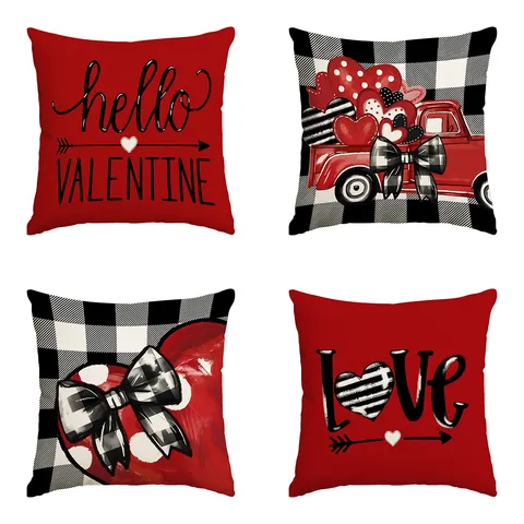 Valentine's Day Heart Pillowcase Polyester Decorative Sofa Cushion Cover Love XOXO Letter Print Wedding Home Decor