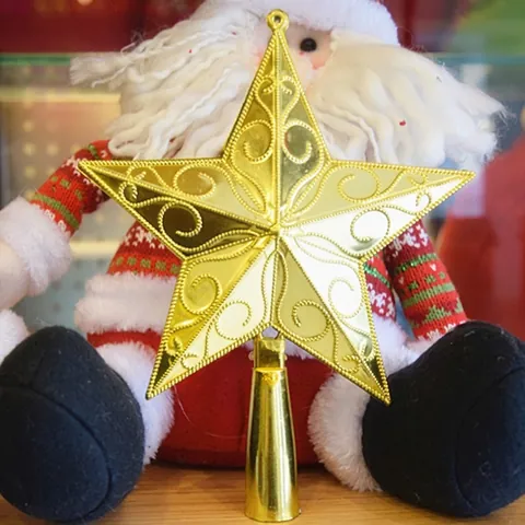 Christmas Tree Topper Star Hollow Filigree Design Electroplated Plastic Star For Holiday Home Xmas Tree Decoration Gold Silver