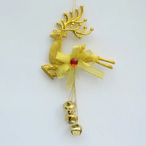 Christmas Reindeer Hanging Ornaments Electroplated Deer With Bells And Red Rhinestone Bow For Xmas Tree Decor Gold Silver Red
