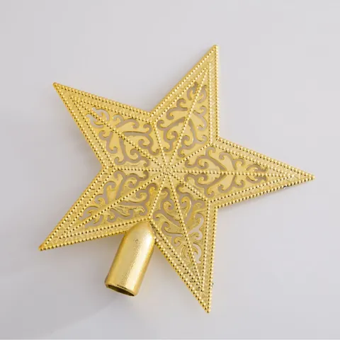 Glitter Plastic Hollow Pentagram Christmas Tree Top Star For Xmas Party Ornament Decoration Gold Silver Red