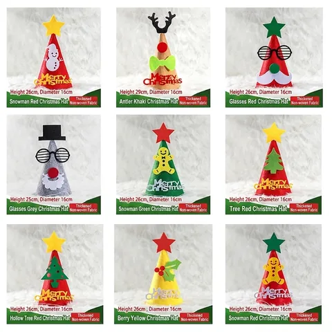 DIY Handmade 3D Felt Christmas Hats Cartoon Snowman Reindeer Tree Non-woven Fabric Party Decoration Hats For Kids Adults Merry Christmas Decor