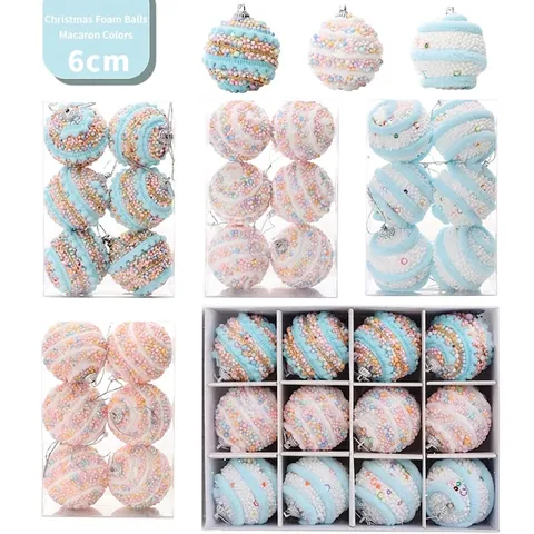 Bolas de Navidad de Espuma Color Macaron Adornos Colgantes Decorativos con Textura para Árbol de Navidad Fiesta Boda Hogar Decoración