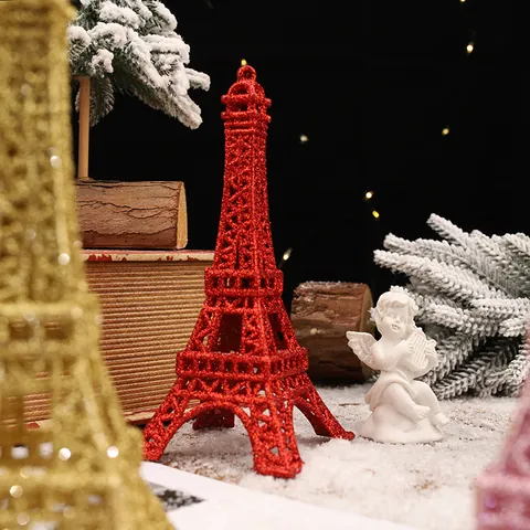 Glitter Paris Eiffel Tower Christmas Hanging Ornament Plastic Tower Model For Xmas Tree Holiday Window Decoration Party Prop