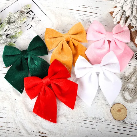 Christmas Velvet Fabric Bowknot Decoration Ornaments For Christmas Tree Shop Window Display DIY Holiday Hanging Bows