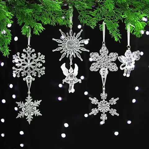 Christmas Transparent Acrylic Snowflake Angel Tree Ornaments Crystalline Hanging Decoration For Holiday Party Home Decor