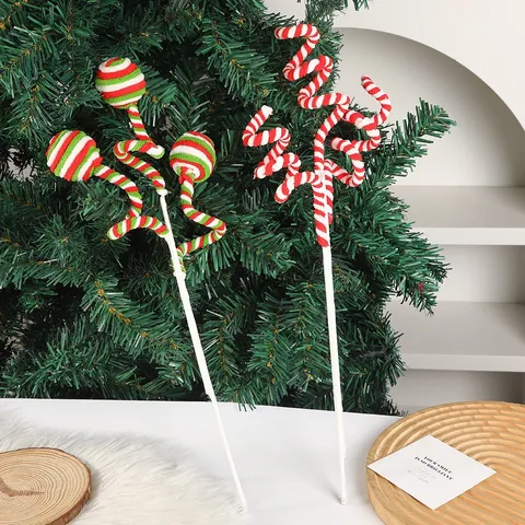 Plush Christmas Twisted Stem Lollipop Candy Cane Ornament For Christmas Tree Decoration DIY Craft Picks Red Green Pink White