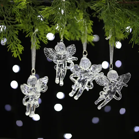 Christmas Transparent Acrylic Snowflake Angel Tree Ornaments Crystalline Hanging Decoration For Holiday Party Home Decor